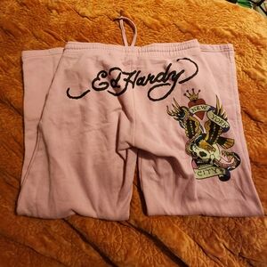 Ed Hardy Pink Sweatpants with Graphic Design